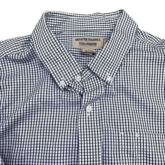 Duluth Shirt Men Large Blue White Check Wrinkle‎ Fighter Relax Fit OCBD Classic - Picture 1 of 8